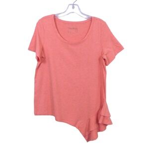 AnyBody Cozy Knit Side Ruffle T-shirt, Pink, Size S